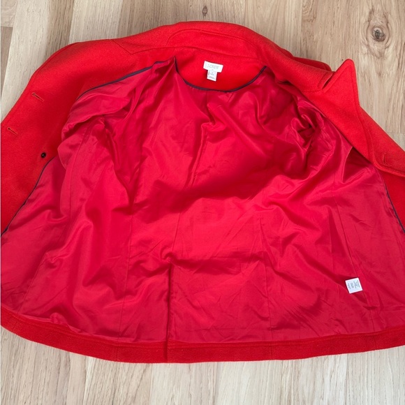 J. Crew Bold Holiday Red Wool Blend Double Breasted Coat Size 8 Petite - Picture 8 of 10
